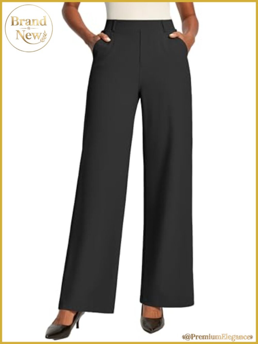 Womens Wide Leg Dress Pants Stretchy High Waisted Pull On Work Trousers